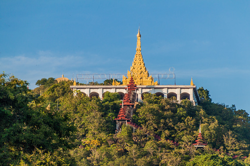 Pagoda and stairs to Mandalay hill, Myanmar