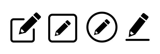 ilustraciones, imágenes clip art, dibujos animados e iconos de stock de conjunto de iconos de lápiz. colección de iconos vectoriales simples pluma en estilo plano. - instrumento de escribir con tinta