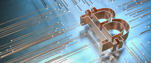 istock Bitcoin concept - A Bitcoin B in copper surrounded by copper lines with illuminated ends representing electronic circuit paths. Web banner format 1313175929