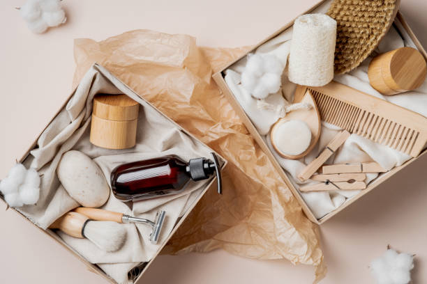 istock Self care beauty boxes with natural cosmetics. Eco-friendly packaging, zero waste, sustainable lifestyle. 1313176619