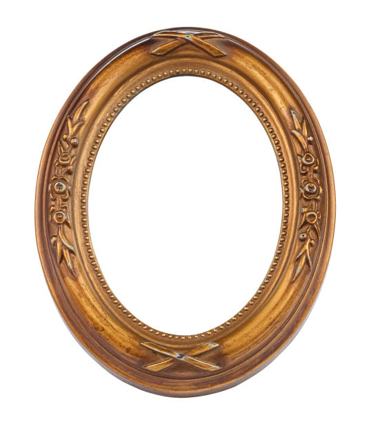istock Empty vintage small oval photo frame with scratches and scuffs isolated on white background 1313176647