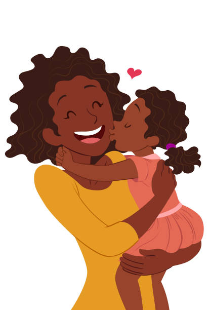 illustrazioni stock, clip art, cartoni animati e icone di tendenza di baciare la mamma - mothers day mother kissing child