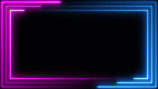 istock Blue purple pink neon frame light line running loop square black overlay, Place it over your footage in add or screen mode or use as background. 1313177352