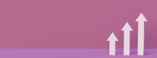istock Three arrows moving up. financial chart with uptrend  graph go up. pink background, 3D illustration 1313185756