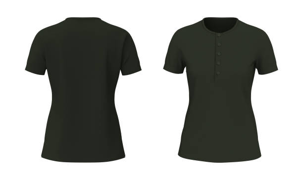 istock Blank short sleeve henley t-shirt mockup, front and back views 1313185957
