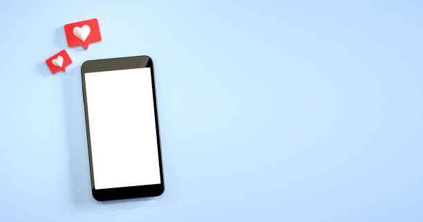 Mobile phone mockup with a like notification at blue background. 3d rendering