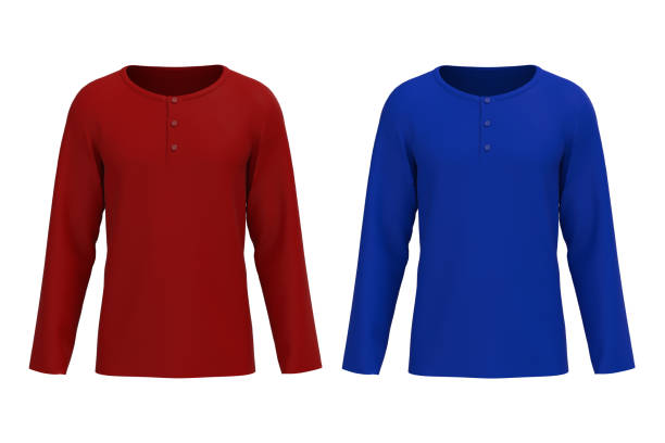 Blank henley t-shirt with long sleeve mockup, front view