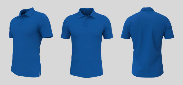 Blank collared shirt mockup in front, side and back views, tee design presentation for print stock photo