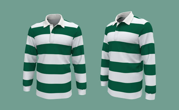 istock Striped rugby shirt in front and side views 1313186949