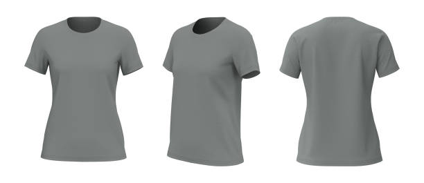 istock Women's crewneck t-shirt mockup, front, side and back views 1313187849