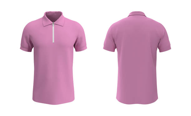 istock Blank collared shirt mockup with half zip in front and back views 1313187869