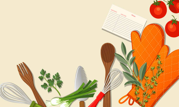 ilustrações de stock, clip art, desenhos animados e ícones de cooking food and vegetables background - vegetables table