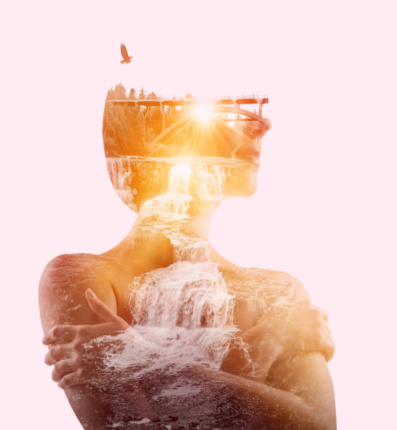 istock Multiple Exposure of young woman and waterfall 1313188718