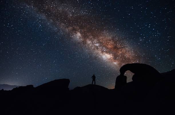 istock Climber watching the Milky Way over Mobius arch in California 1313191006