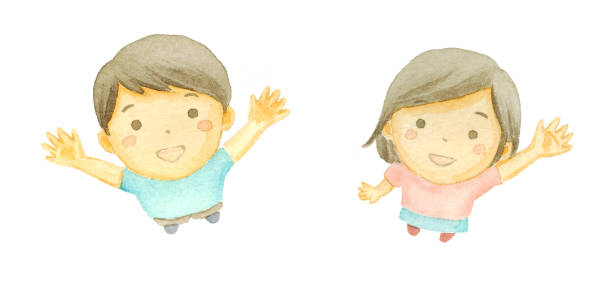 istock Watercolor illustration of kids looking up 1313191951