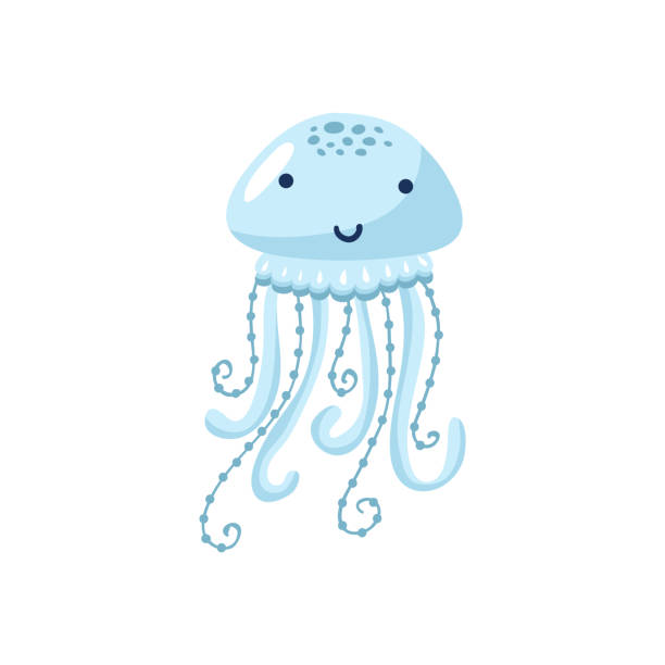 ilustraciones, imágenes clip art, dibujos animados e iconos de stock de ilustración vectorial de medusas divertidas de dibujos animados aislados sobre fondo blanco. - jellyfish sea green underwater