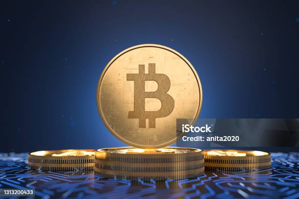 Bitcoin With Circuit Board3d Render Stock Photo - Download Image Now - Bitcoin, Cryptocurrency, Coin
