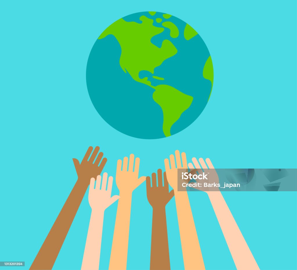 All Races Sign Various Races Raising Their Hands Vector Illustration Stock ...