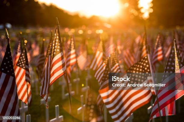 American Flag Memorial Stock Photo - Download Image Now - US Memorial Day, War Memorial Holiday, American Flag