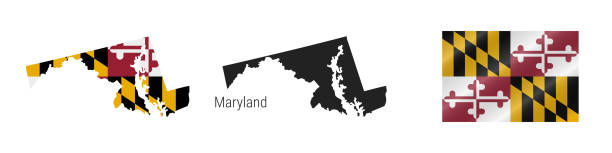 istock Maryland US state detailed flag map. Detailed silhouette. Waving flag. Vector illustration 1313205106