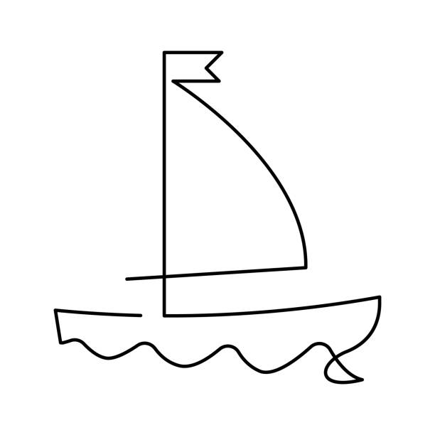 парусная лодка непрерывной линии рисунок элемент изолирован на белом фоне для логотипа или декоративного элемента. векторная иллюстрация  - sea water single object sailboat stock illustrations