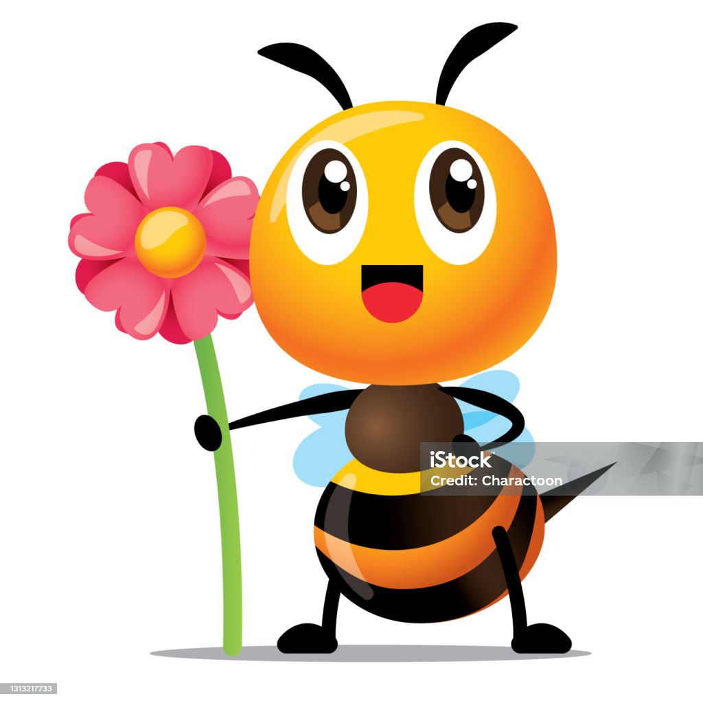Hoạt Hình Con Ong Dễ Thương Với Nụ Cười Cầm Một Bông Hoa Lớn Màu ...