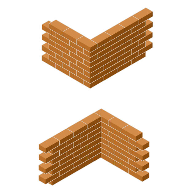 ilustrações de stock, clip art, desenhos animados e ícones de red brick wall of house. element of building construction. corner of stone object. isometric illustration. symbol of protection and security - corner stone wall brick