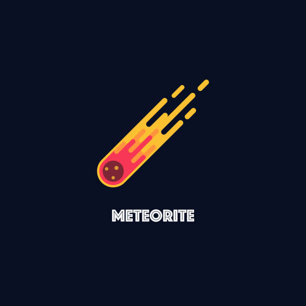 illustrazioni stock, clip art, cartoni animati e icone di tendenza di logo meteorite su sfondo nero - cratere meteoritico