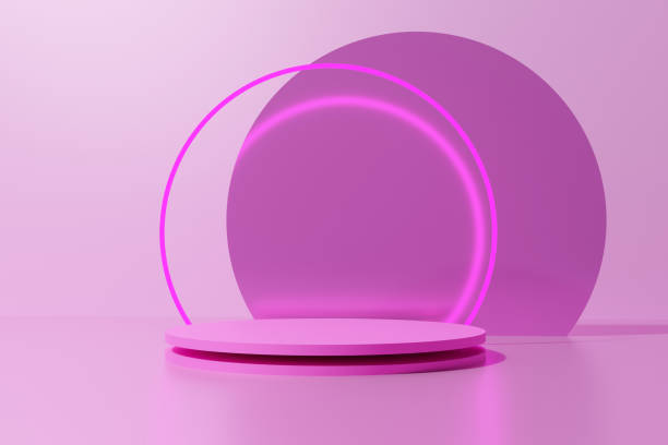 istock 3d render pink color round podium with neon ring 1313223740