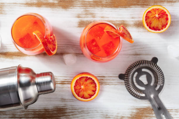 istock Blood orange cocktails flat lay with a shaker 1313227079