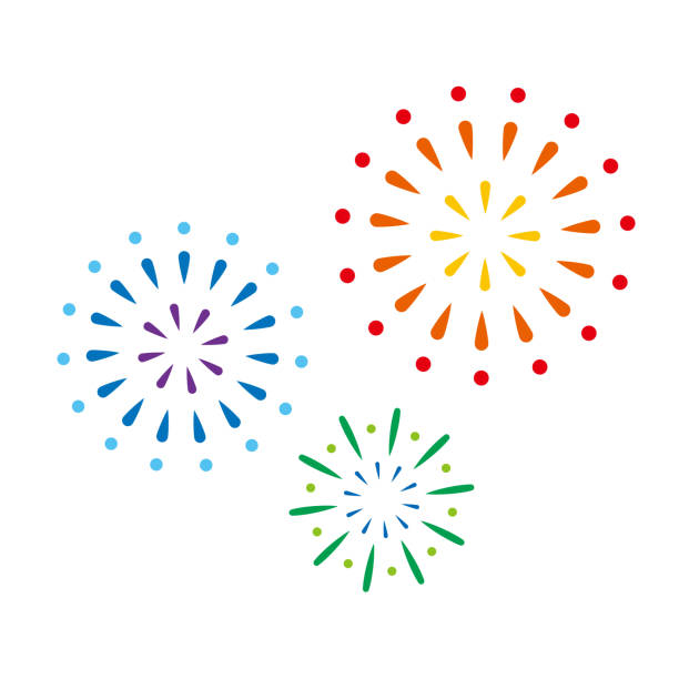 proste ilustracje fajerwerków, uroczystości, letnie tradycje - firework display pyrotechnics isolated horizontal stock illustrations