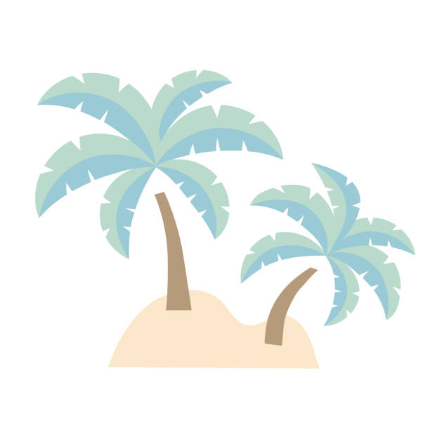 stockillustraties, clipart, cartoons en iconen met illustraties van twee palmbomen (fancy, pastelkleur) - onbewoond eiland