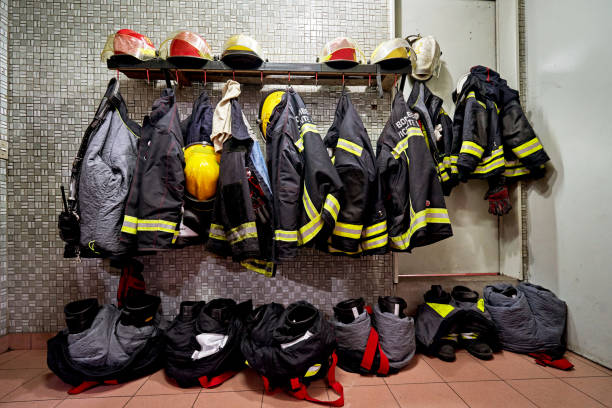istock Turnout Gear in Firehouse Protective Workwear Storage Room 1313232221