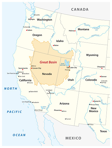 Vector map of the Great Basin in the western United States