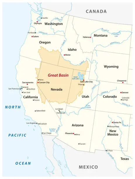 Vector illustration of Vector map of the Great Basin in the western United States