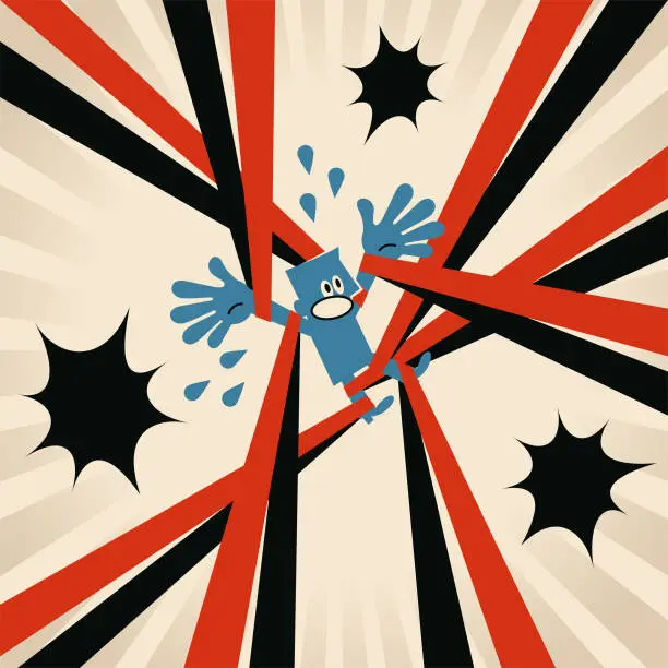 Vector illustration of The blue man is tied up with rope