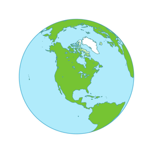 ziemski glob skupiający się na ameryce północnej i biegunie północnym. - outline mexico flat world map stock illustrations
