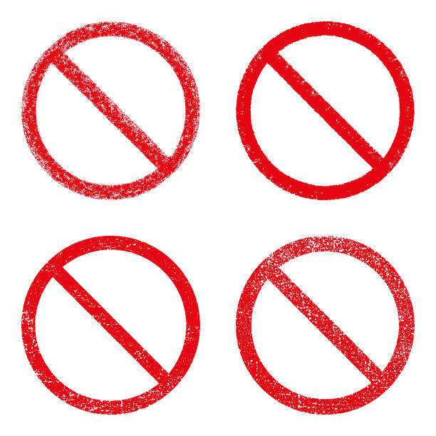 Vector red prohibition sign Set of four symbols "No". Vector red prohibition sign. Textured design elements isolated on white background forbidden stock illustrations