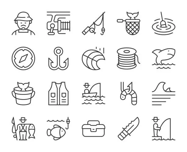 Vector illustration of Fishing - Light Line Icons