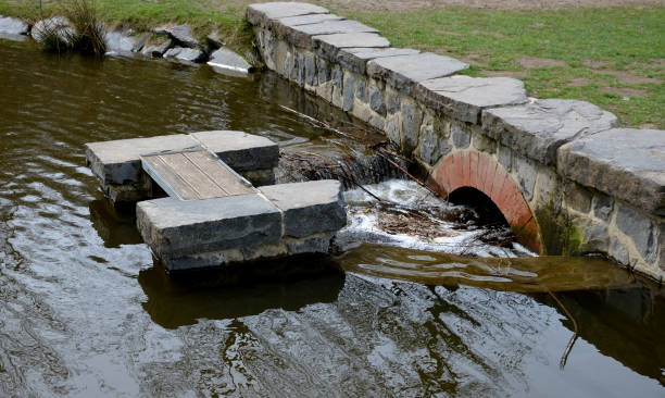 istock Clogged water bridges and canals made of arched bricks. water through the branches 1313236887