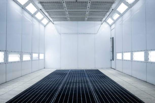 istock Empty automobile painting auto repair shop interior. 1313236906