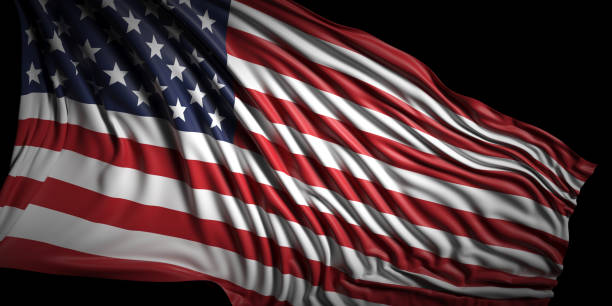 istock USA flag waving on black background. 3d illustration 1313237074