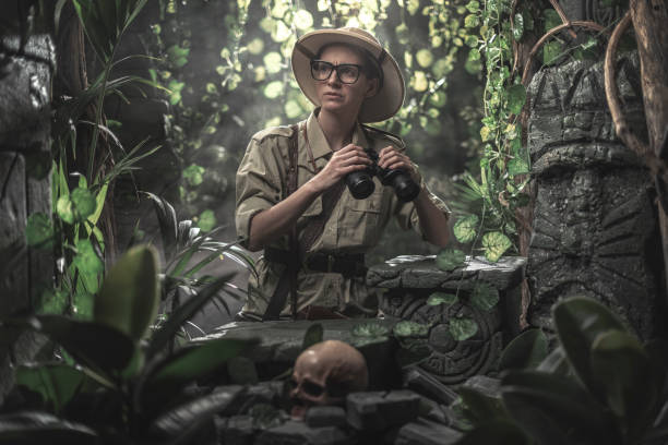 istock Brave woman exploring the tropical jungle 1313239589