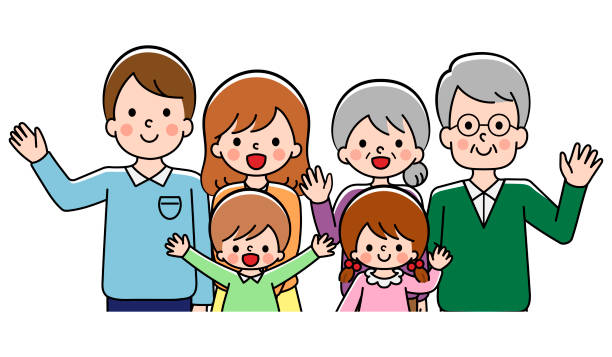 3 generations family upper body shot illustration 3 generations family upper body shot illustration mom and sister stock illustrations