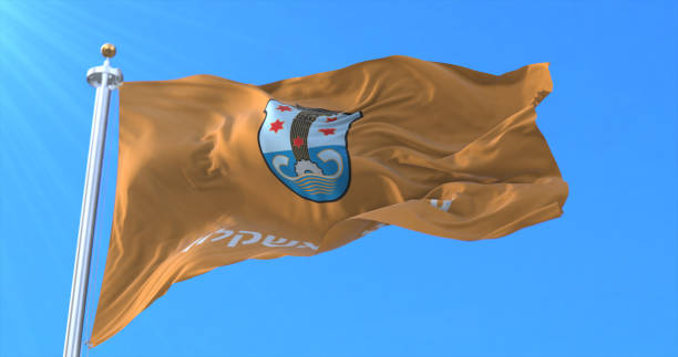 flag of the city of ashkelon in israel - 3d rendering - ultra orthodox judaism imagens e fotografias de stock