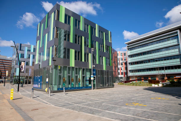 Sheffield, South Yorkshire, England - April 12 2021: Buildings in central Sheffield that form part of the University of Sheffield campus