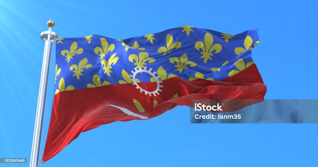 Flag of department of Seine-Saint-Denis in Île-de-France, France. 3d rendering Bobigny Stock Photo