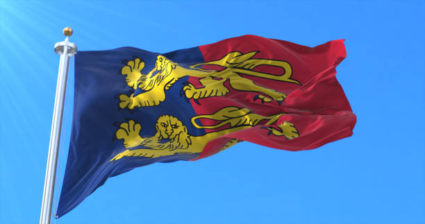 flag of department of manche in normandy region, france. 3d rendering - cherbourg imagens e fotografias de stock