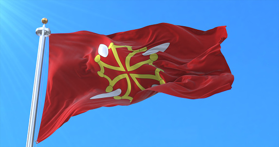 Flag of department of Haute-Garonne in Occitanie, France. 3d rendering