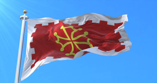 Flag of department of Aude in the Occitanie region, France. Loop Flag of department of Aude in the Occitanie region, France. Loop narbonne stock pictures, royalty-free photos & images